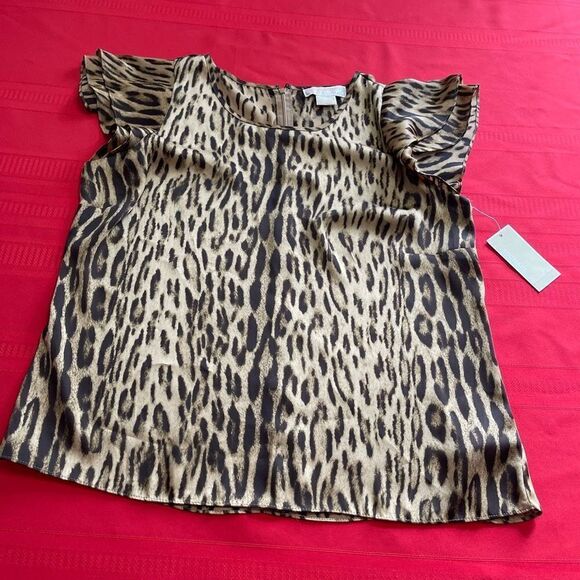 NWT Michael Michael Kors Barley Leopard Top Blouse Size 14P New - Picture 6 of 8